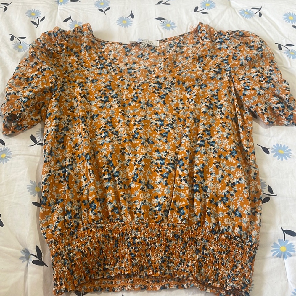 Orange Floral Blouse Top